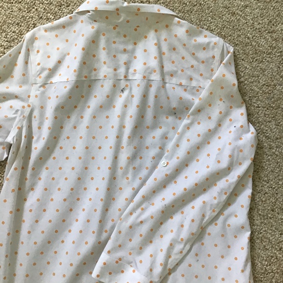 Chico's button up long sleeve tunic blouse white with orange polka dots - Picture 4 of 4